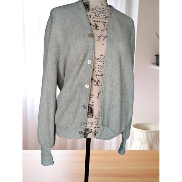 Vintage Robert Bruce Women's Medium Cardigan Light Blue Alpaca Wool Union Made - Picture 1 of 8